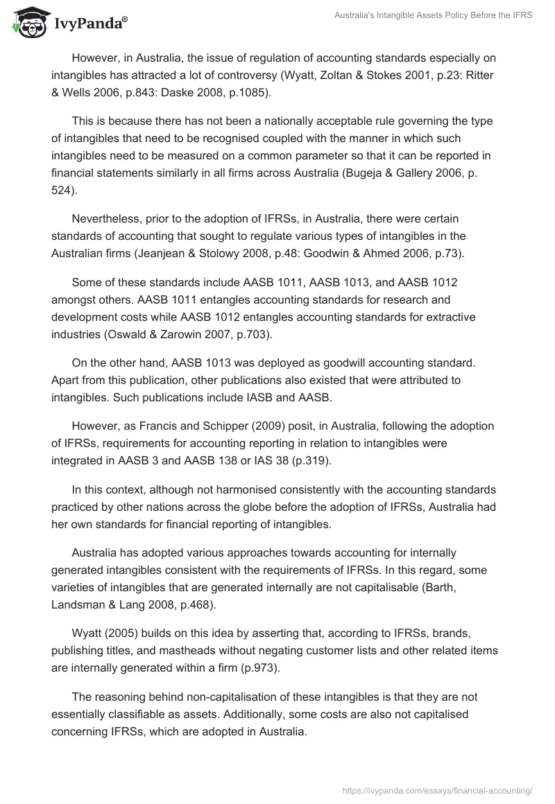 Australia's Intangible Assets Policy Before the IFRS. Page 2