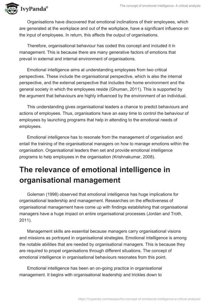 The Concept of Emotional Intelligence: A Critical Analysis. Page 2