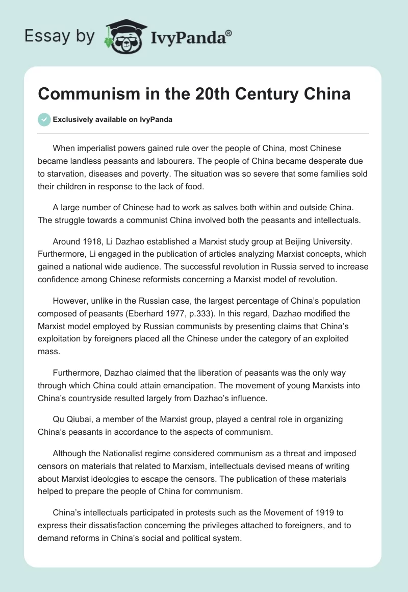 Communism in the 20th Century China. Page 1