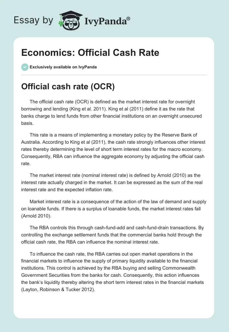Economics: Official Cash Rate. Page 1