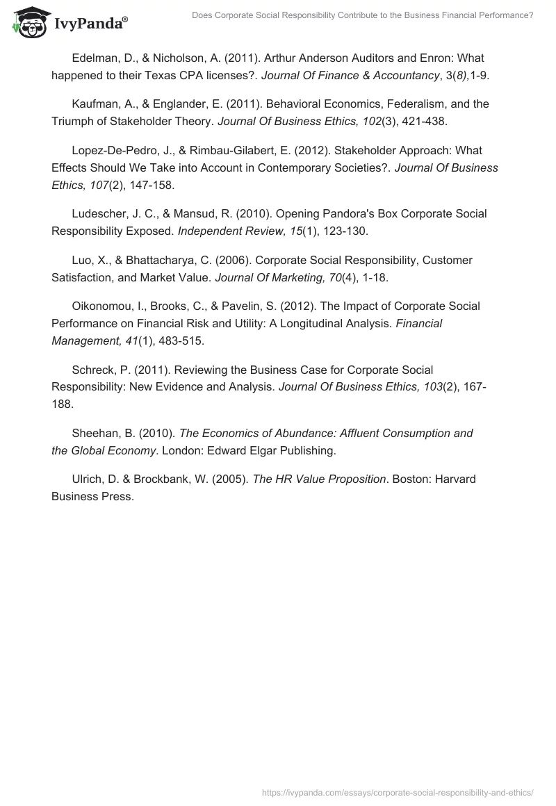 Does Corporate Social Responsibility Contribute to the Business Financial Performance?. Page 5