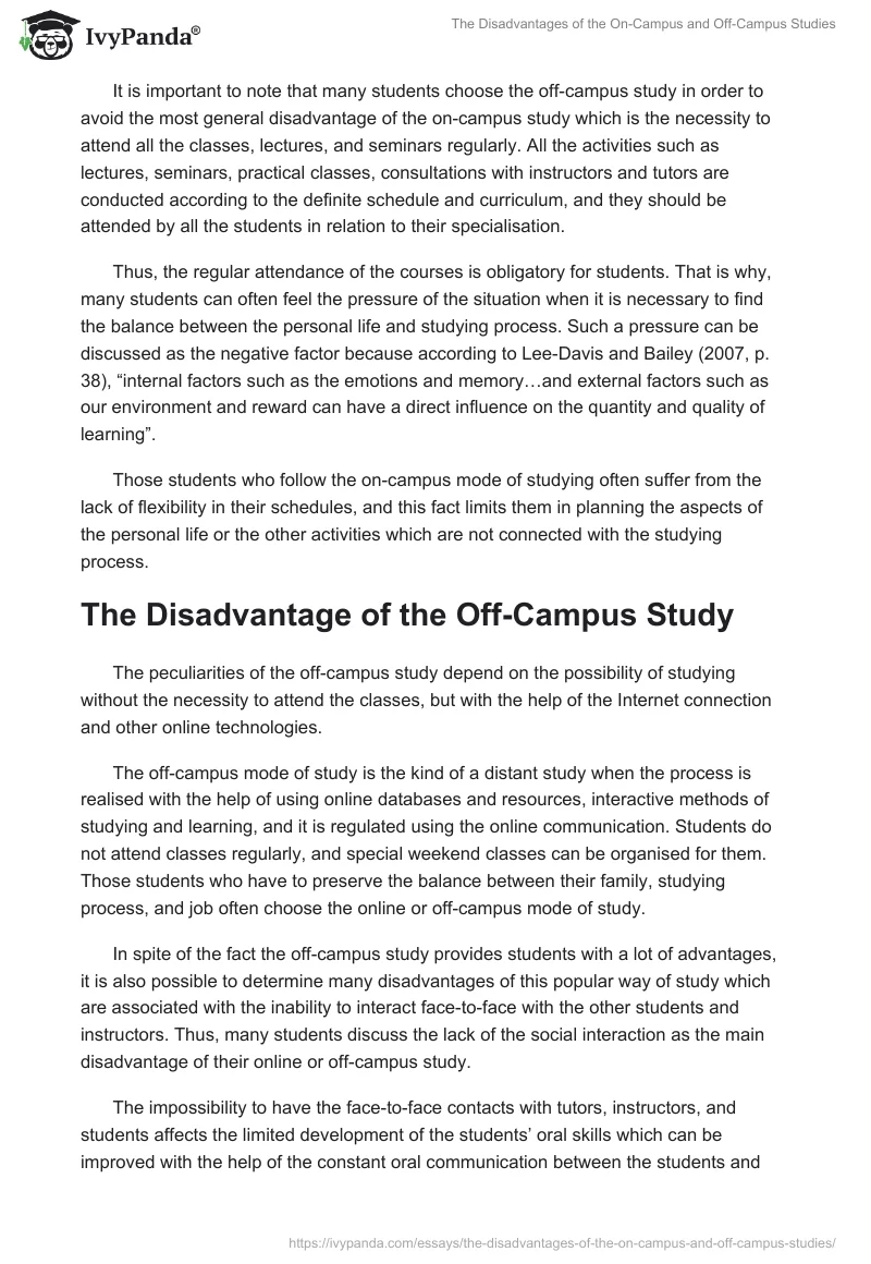 The Disadvantages of the On-Campus and Off-Campus Studies. Page 2