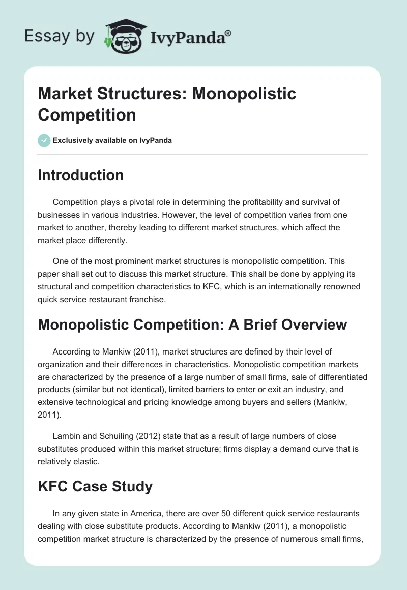 Market Structures: Monopolistic Competition. Page 1