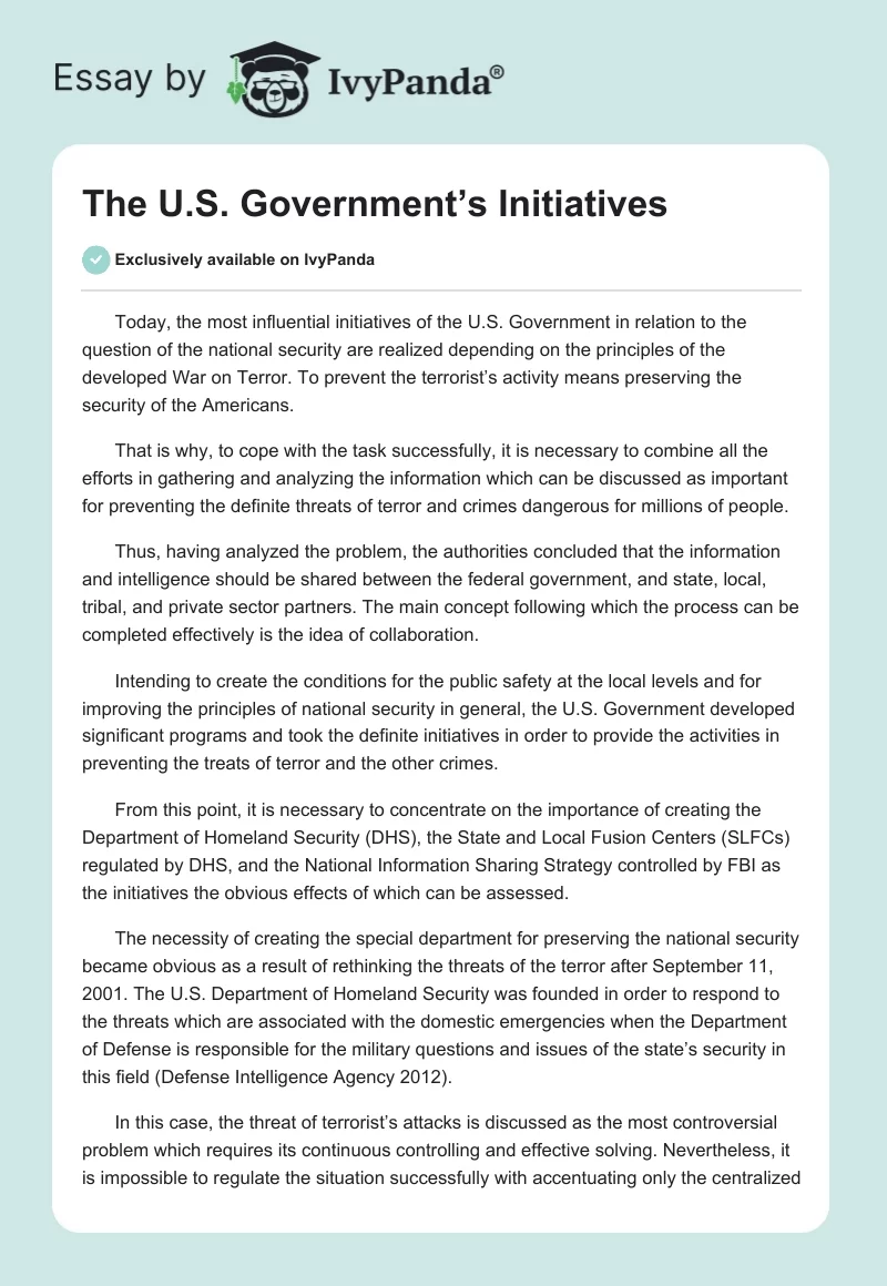 The U.S. Government’s Initiatives. Page 1