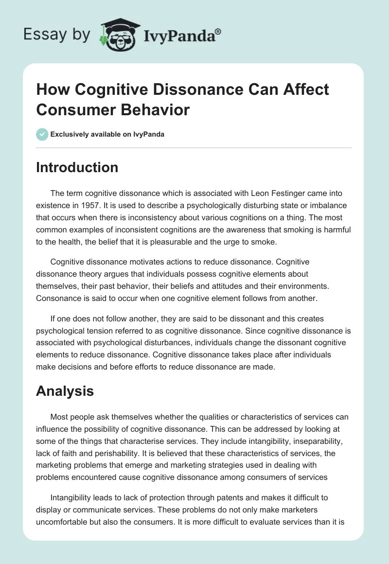 How Cognitive Dissonance Can Affect Consumer Behavior. Page 1