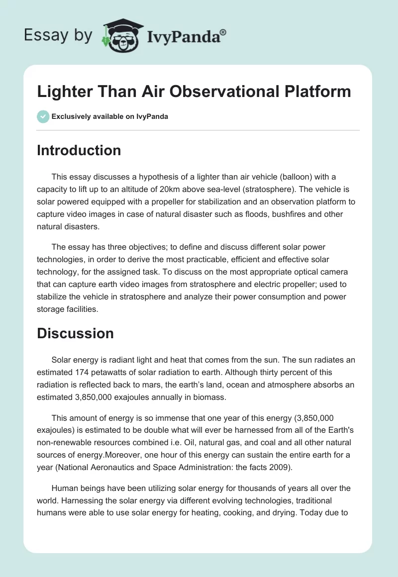 Lighter Than Air Observational Platform. Page 1