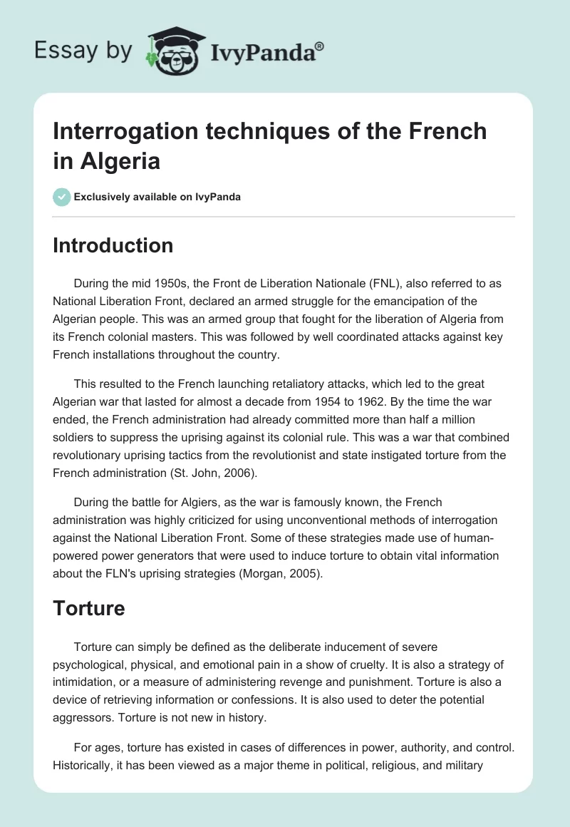 Interrogation techniques of the French in Algeria. Page 1