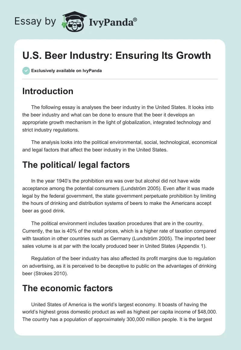 U.S. Beer Industry: Ensuring Its Growth. Page 1