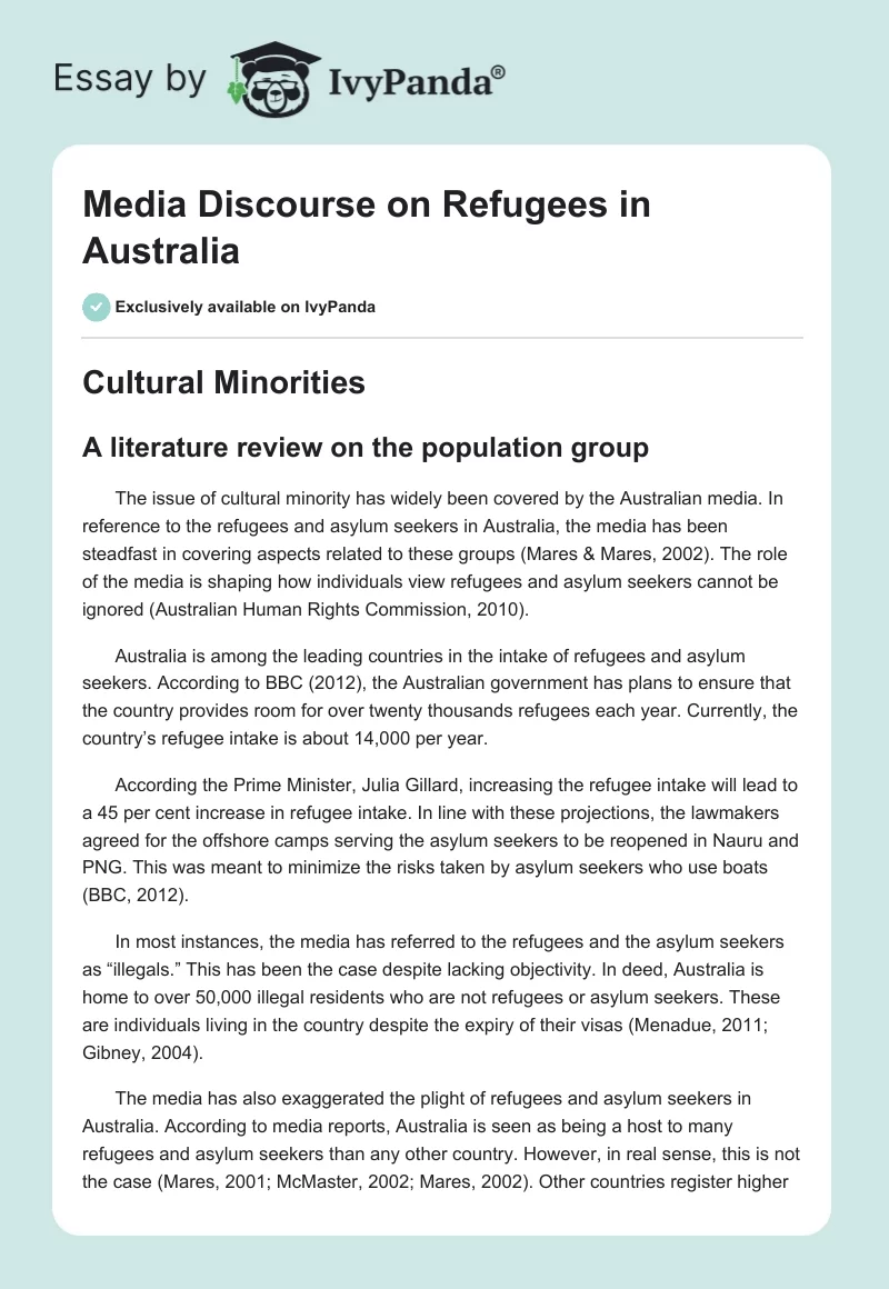 Media Discourse on Refugees in Australia. Page 1