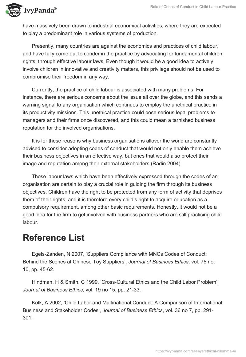 Role of Codes of Conduct in Child Labour Practice. Page 4