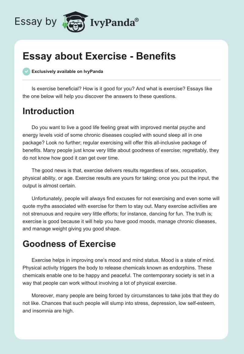 Essay about Exercise - Benefits. Page 1