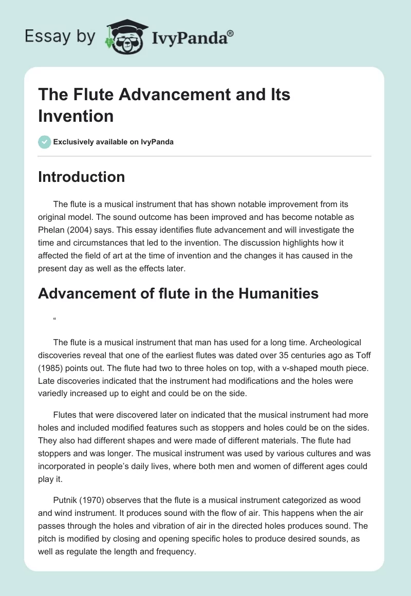 The Flute Advancement and Its Invention. Page 1