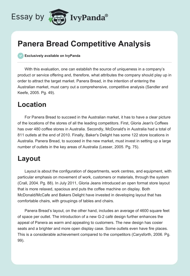 Panera Bread Competitive Analysis. Page 1