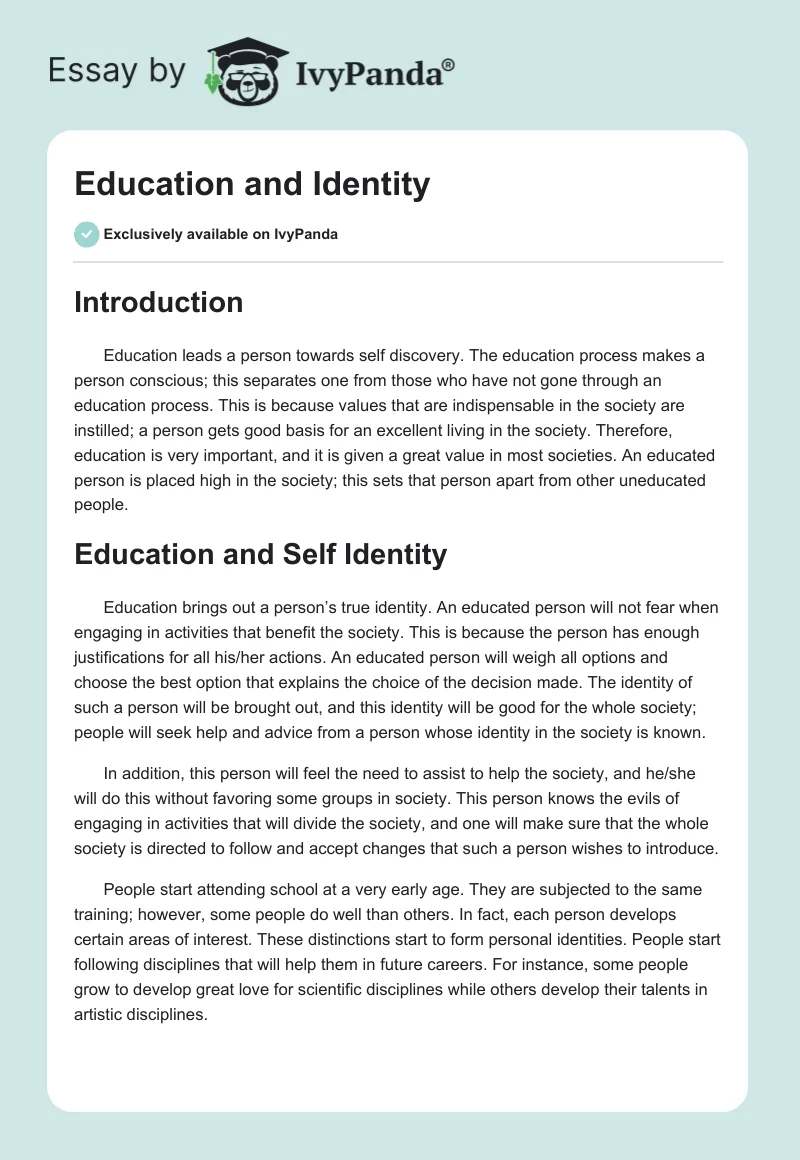 Education and Identity. Page 1