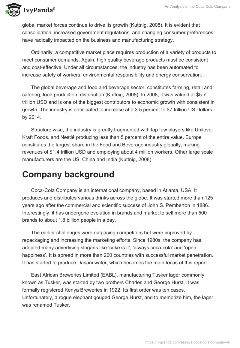 An Analysis of the Coca Cola Company. Page 2
