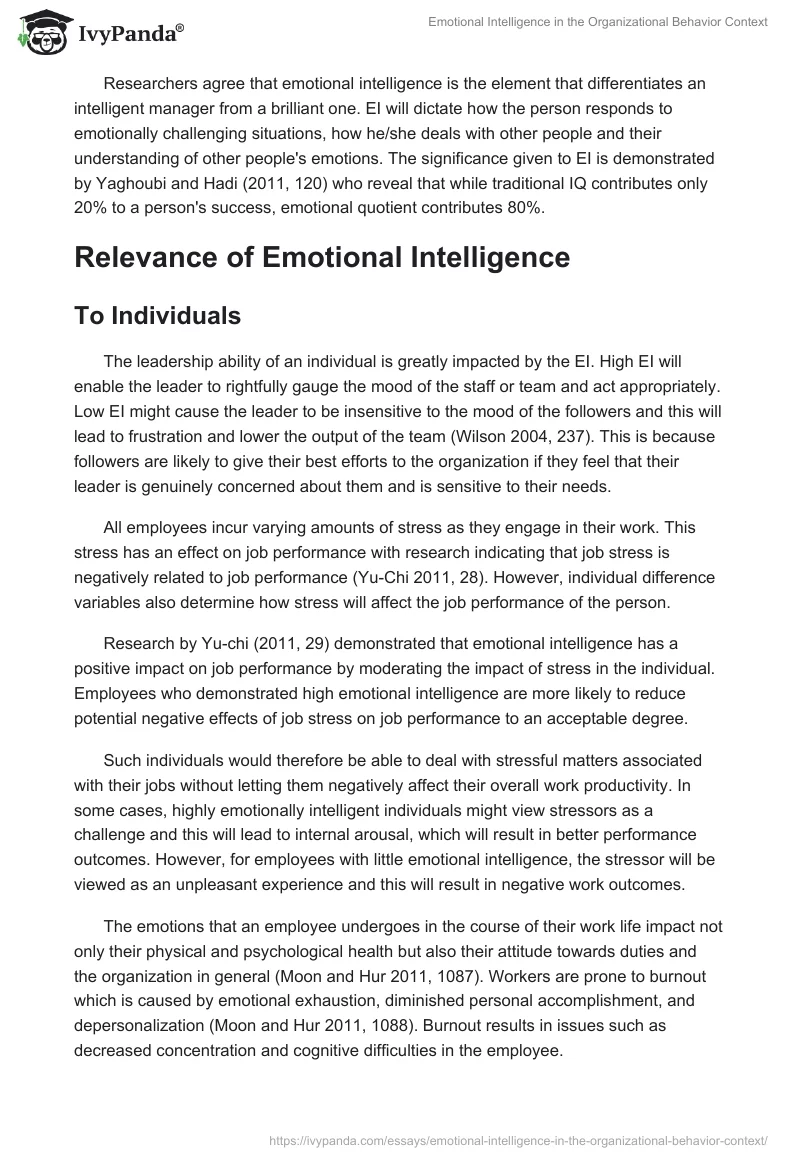 Emotional Intelligence in the Organizational Behavior Context. Page 2