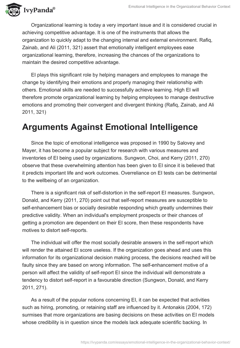 Emotional Intelligence in the Organizational Behavior Context. Page 4