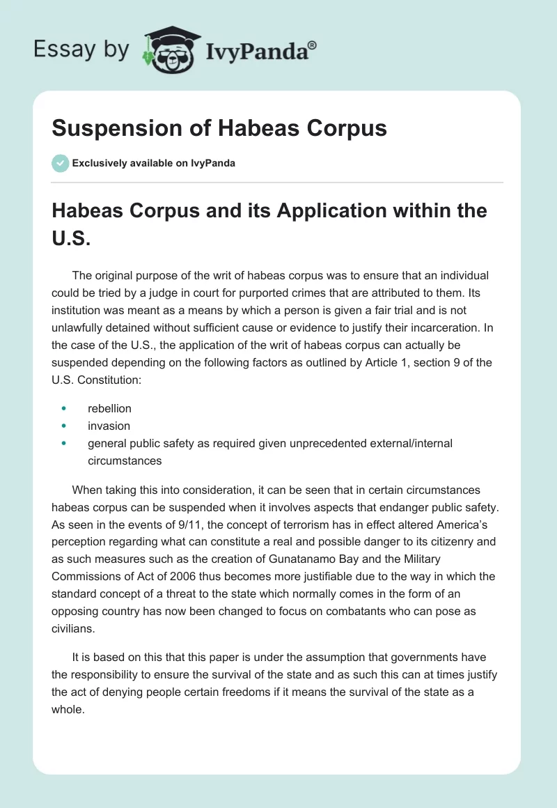 Suspension of Habeas Corpus. Page 1