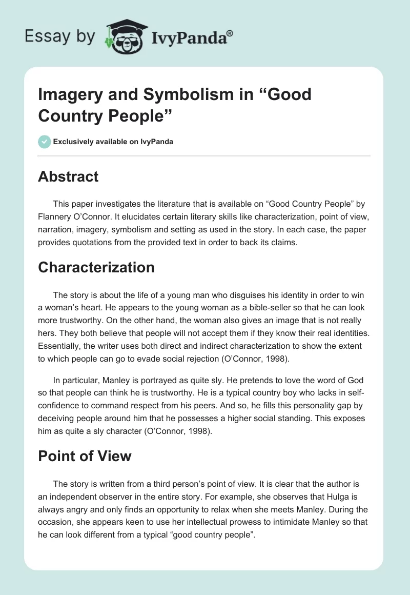 Imagery and Symbolism in “Good Country People”. Page 1