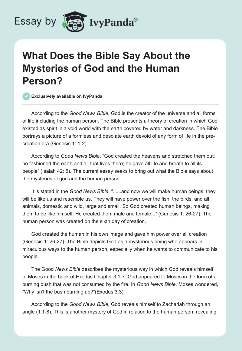 What Does the Bible Say About the Mysteries of God and the Human Person?. Page 1