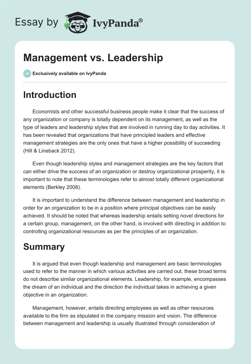 Management vs. Leadership. Page 1