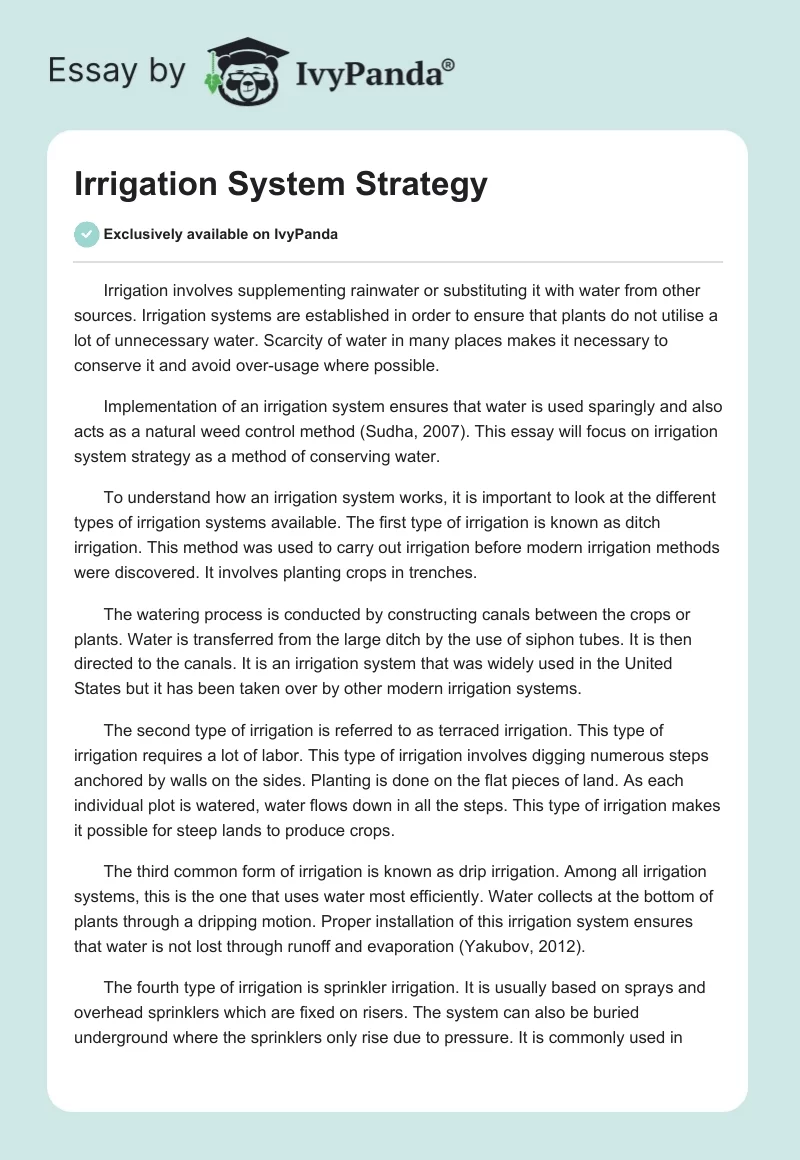 Irrigation System Strategy. Page 1