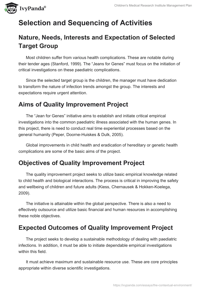 Children's Medical Research Institute Management Plan. Page 5