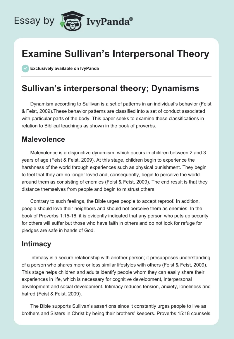 Examine Sullivan’s Interpersonal Theory. Page 1