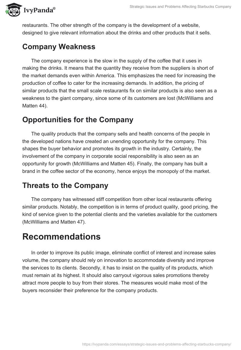 Strategic Issues and Problems Affecting Starbucks Company. Page 2