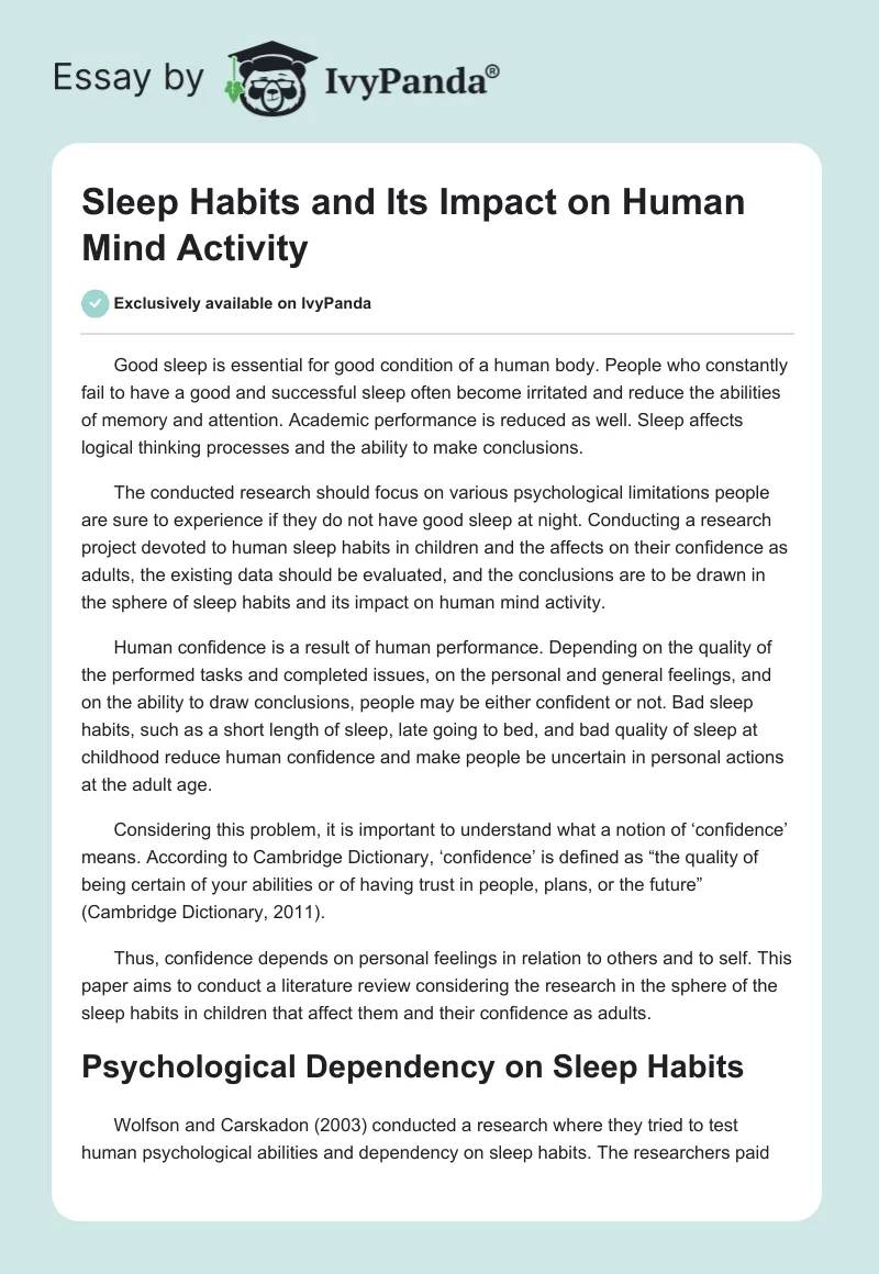 Sleep Habits and Its Impact on Human Mind Activity. Page 1