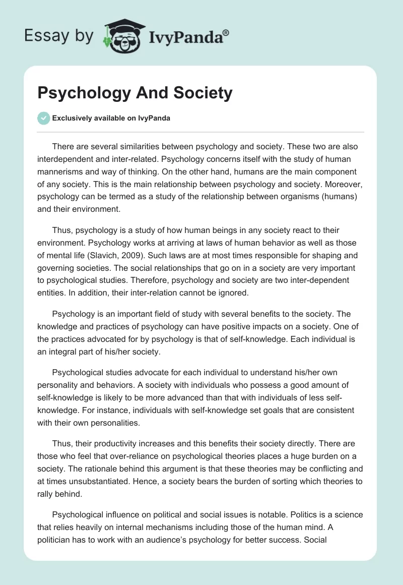 Psychology And Society. Page 1