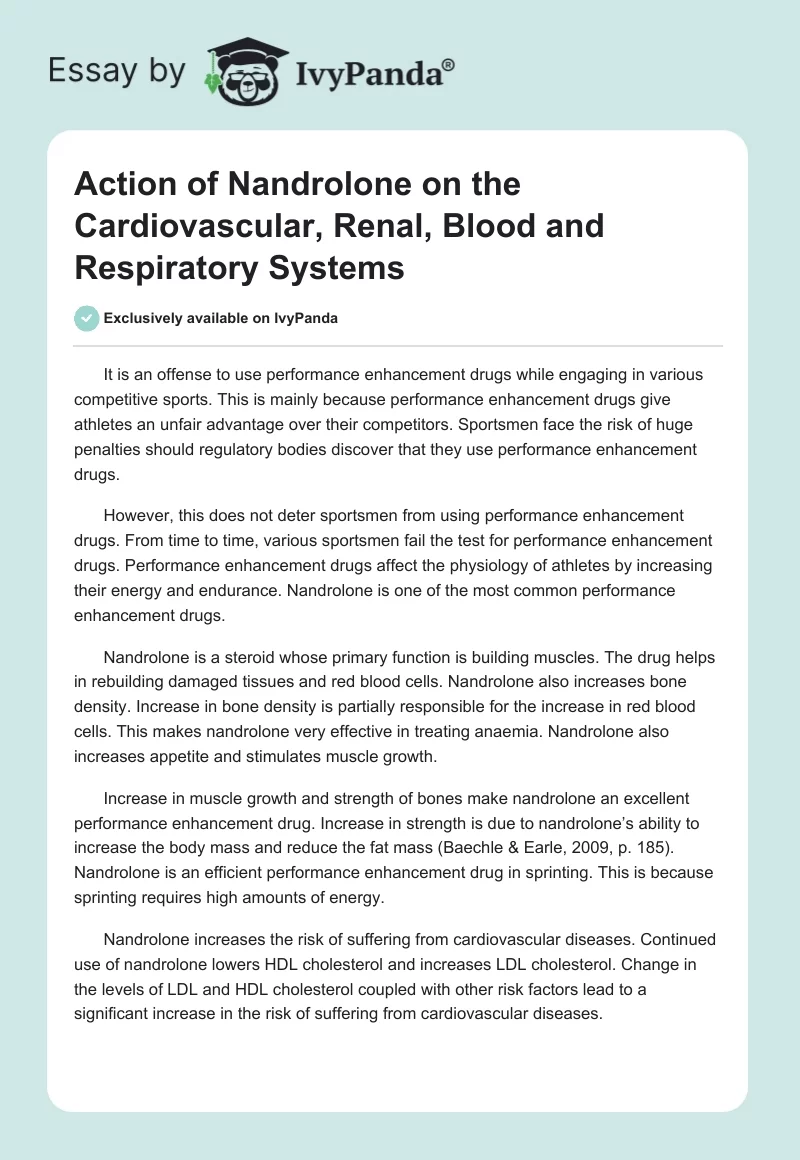 Action of Nandrolone on the Cardiovascular, Renal, Blood and Respiratory Systems. Page 1