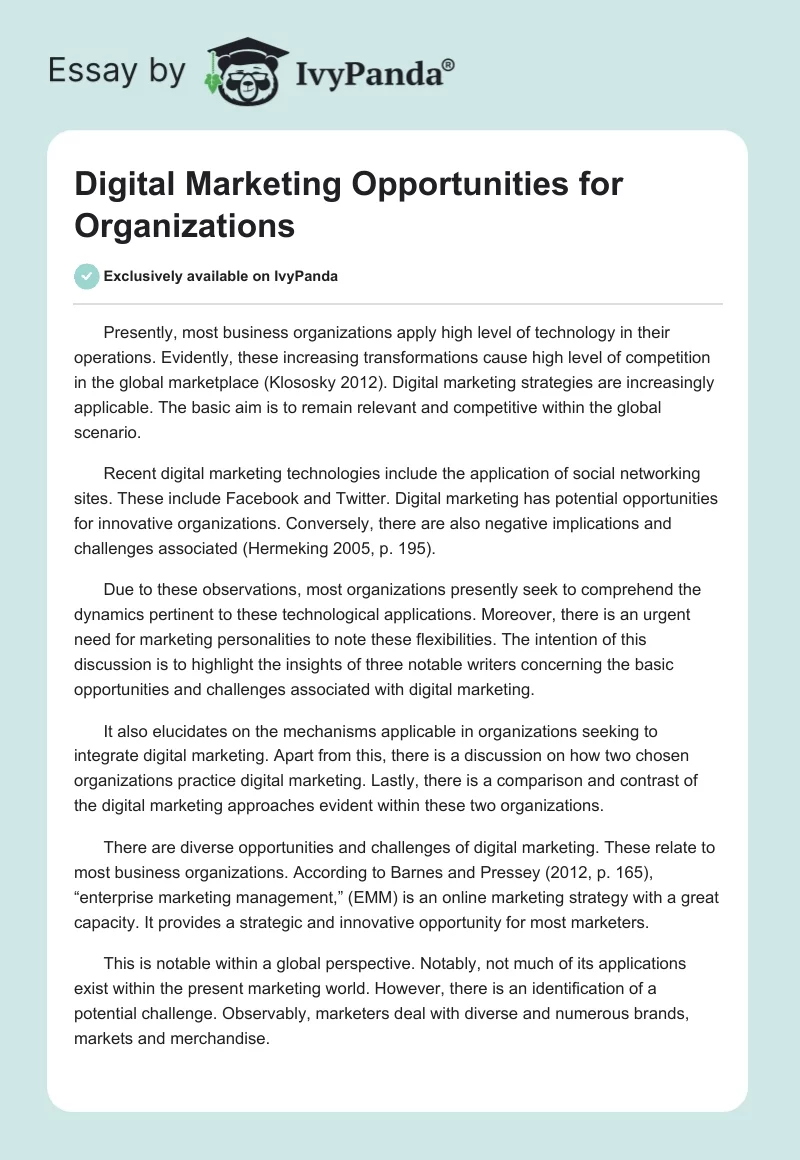 Digital Marketing Opportunities for Organizations. Page 1