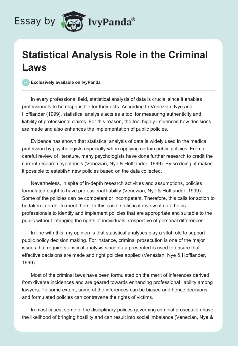 Statistical Analysis Role in the Criminal Laws. Page 1