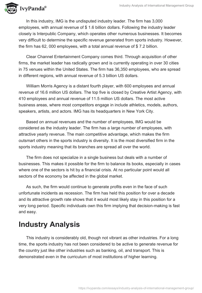 Industry Analysis of International Management Group. Page 2