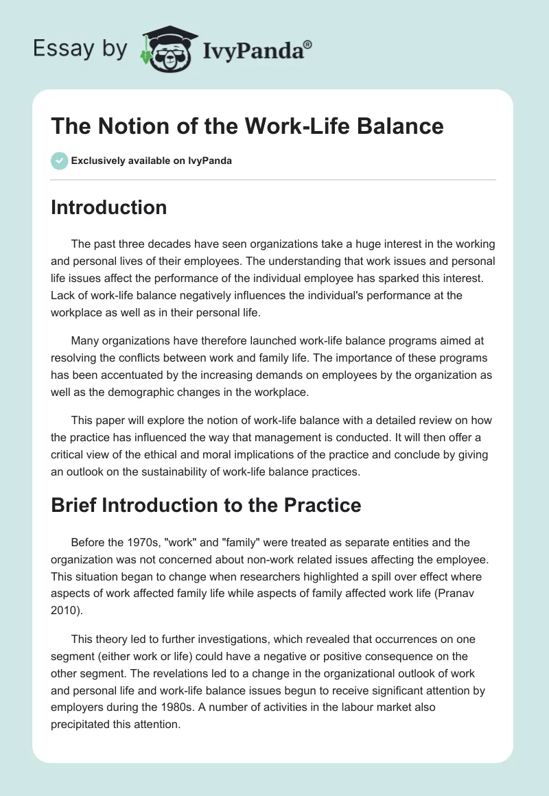 The Notion of the Work-Life Balance. Page 1
