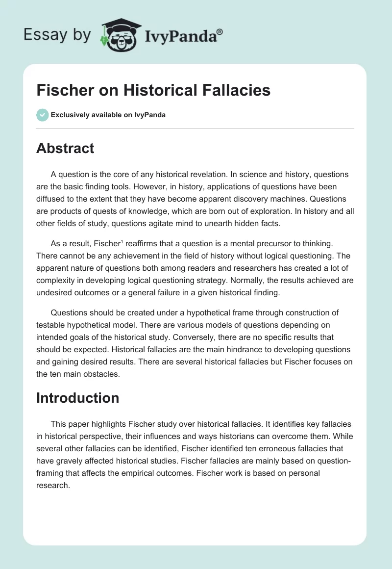 Fischer on Historical Fallacies. Page 1