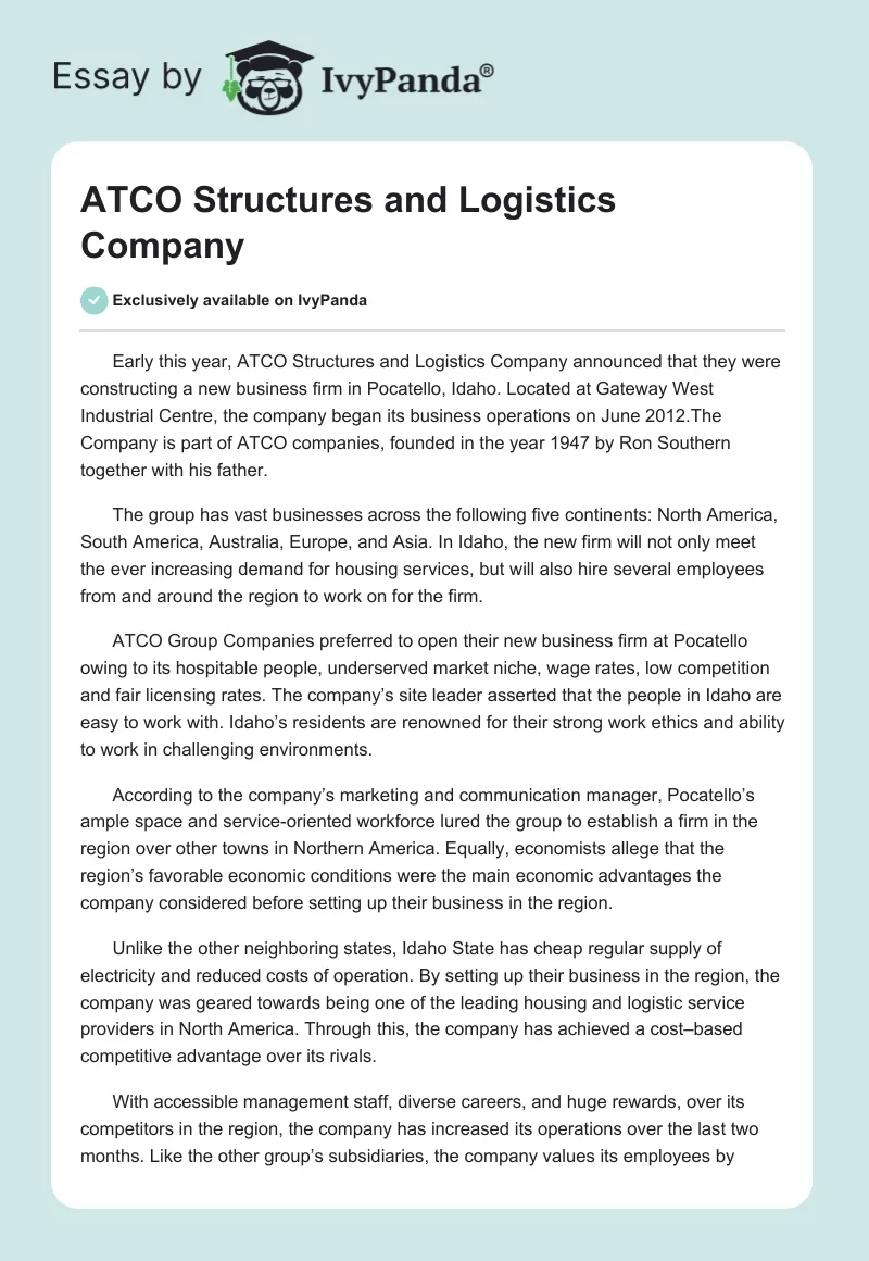 ATCO Structures and Logistics Company. Page 1