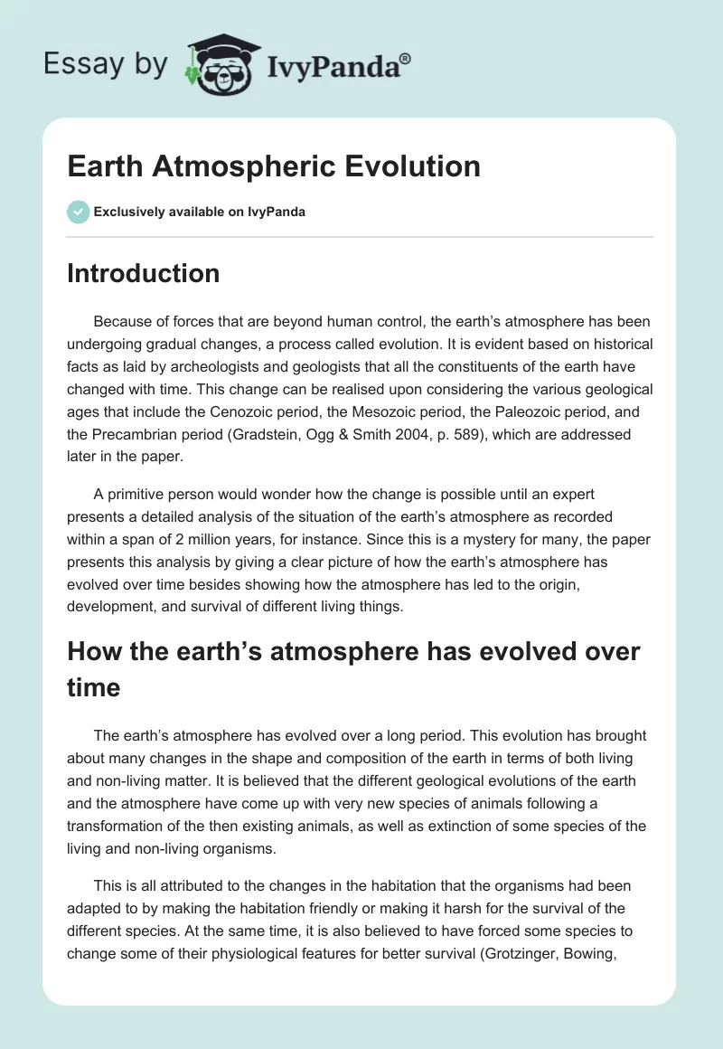 Earth Atmospheric Evolution. Page 1