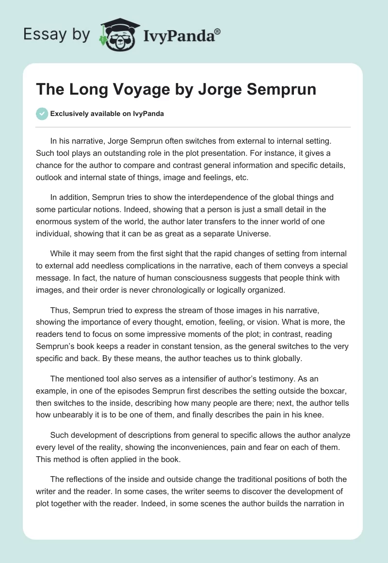 The Long Voyage by Jorge Semprun. Page 1
