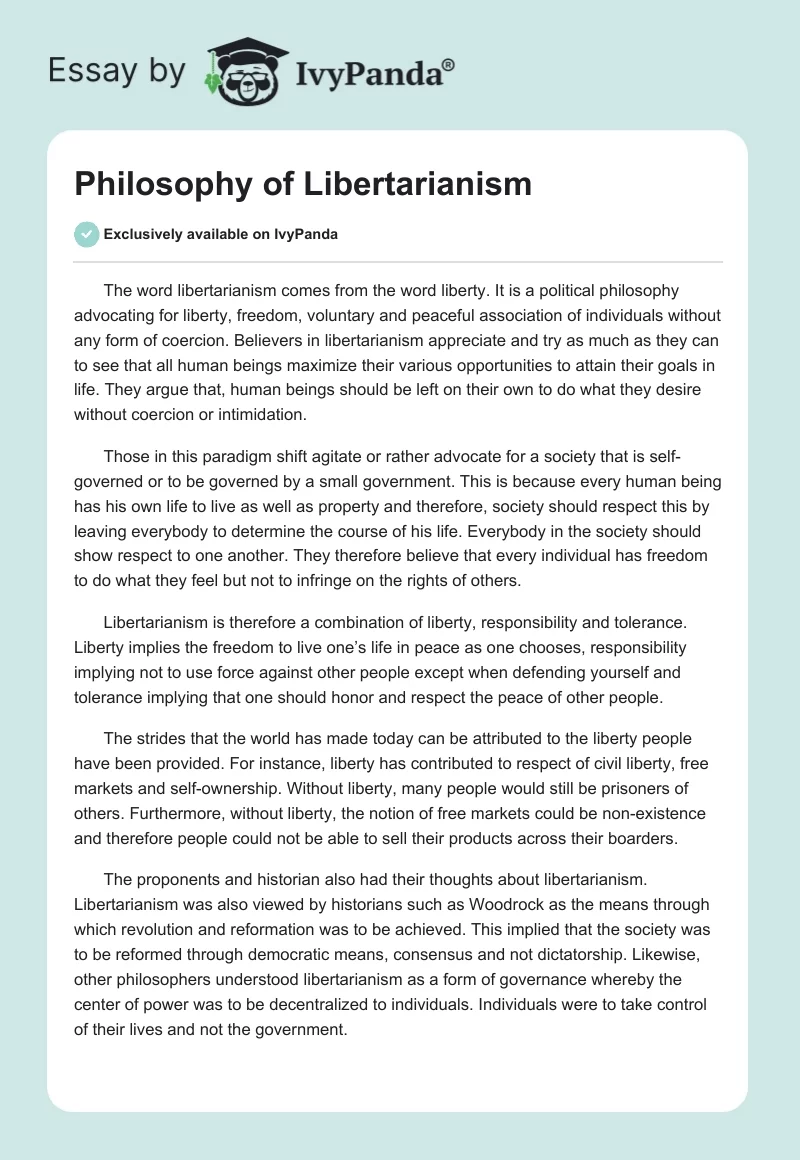Philosophy of Libertarianism. Page 1