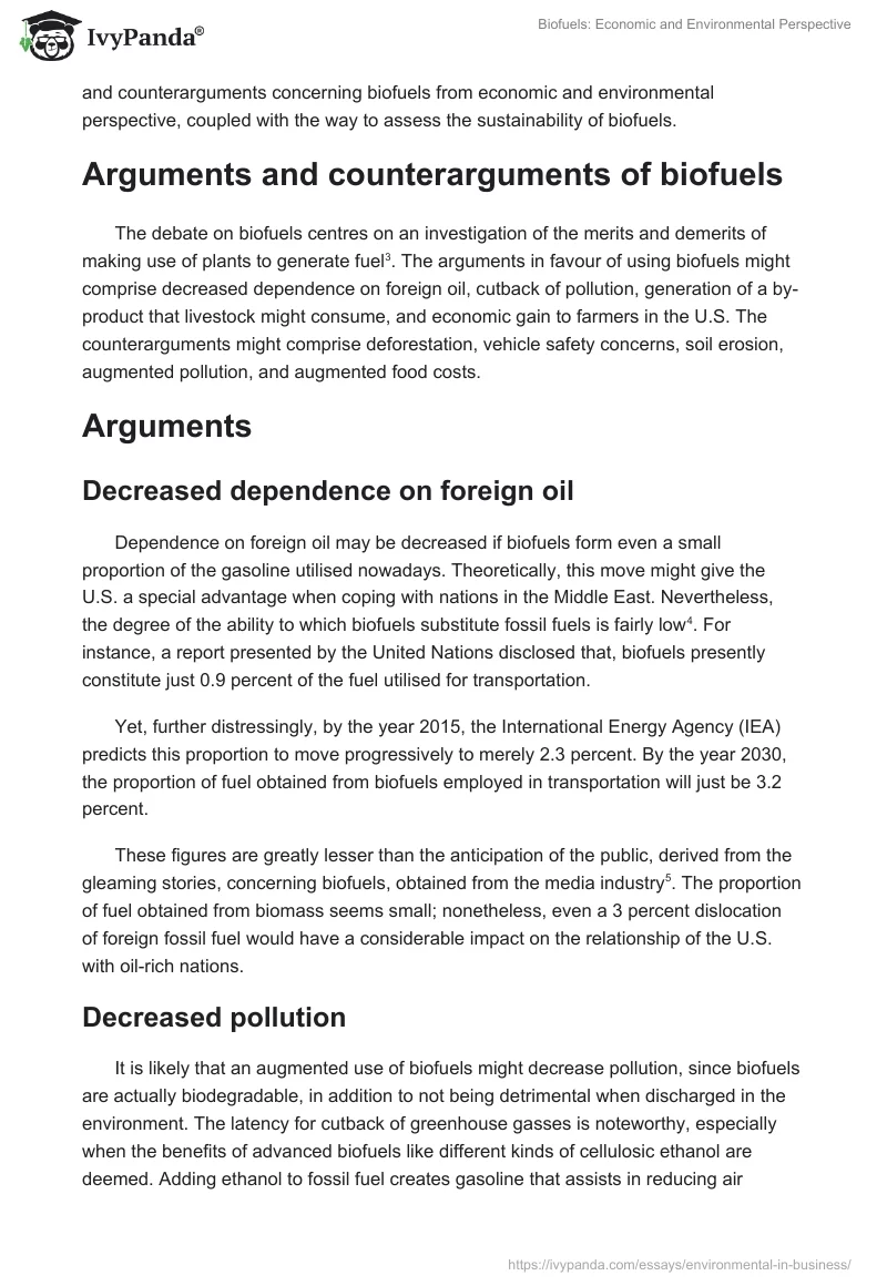 Biofuels: Economic and Environmental Perspective. Page 2