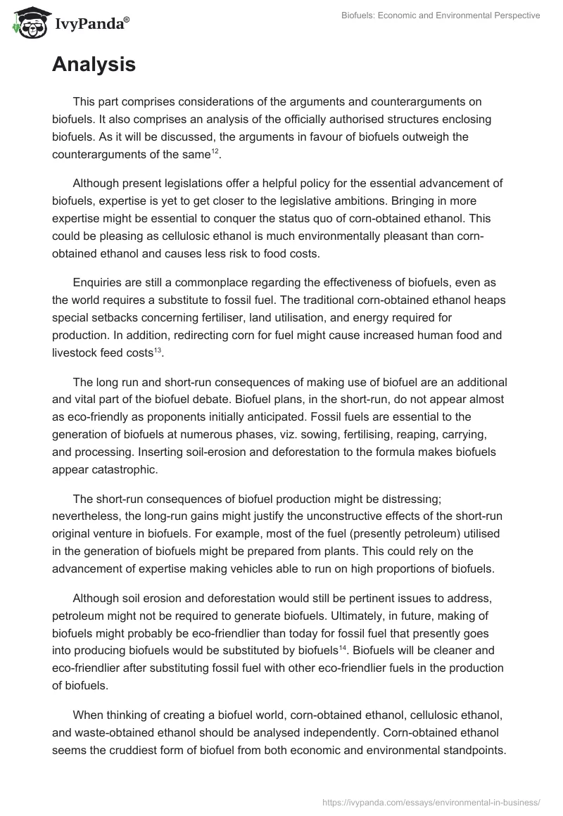 Biofuels: Economic and Environmental Perspective. Page 5