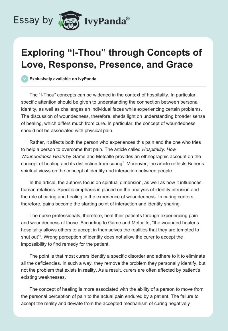 Exploring “I-Thou” through Concepts of Love, Response, Presence, and Grace. Page 1