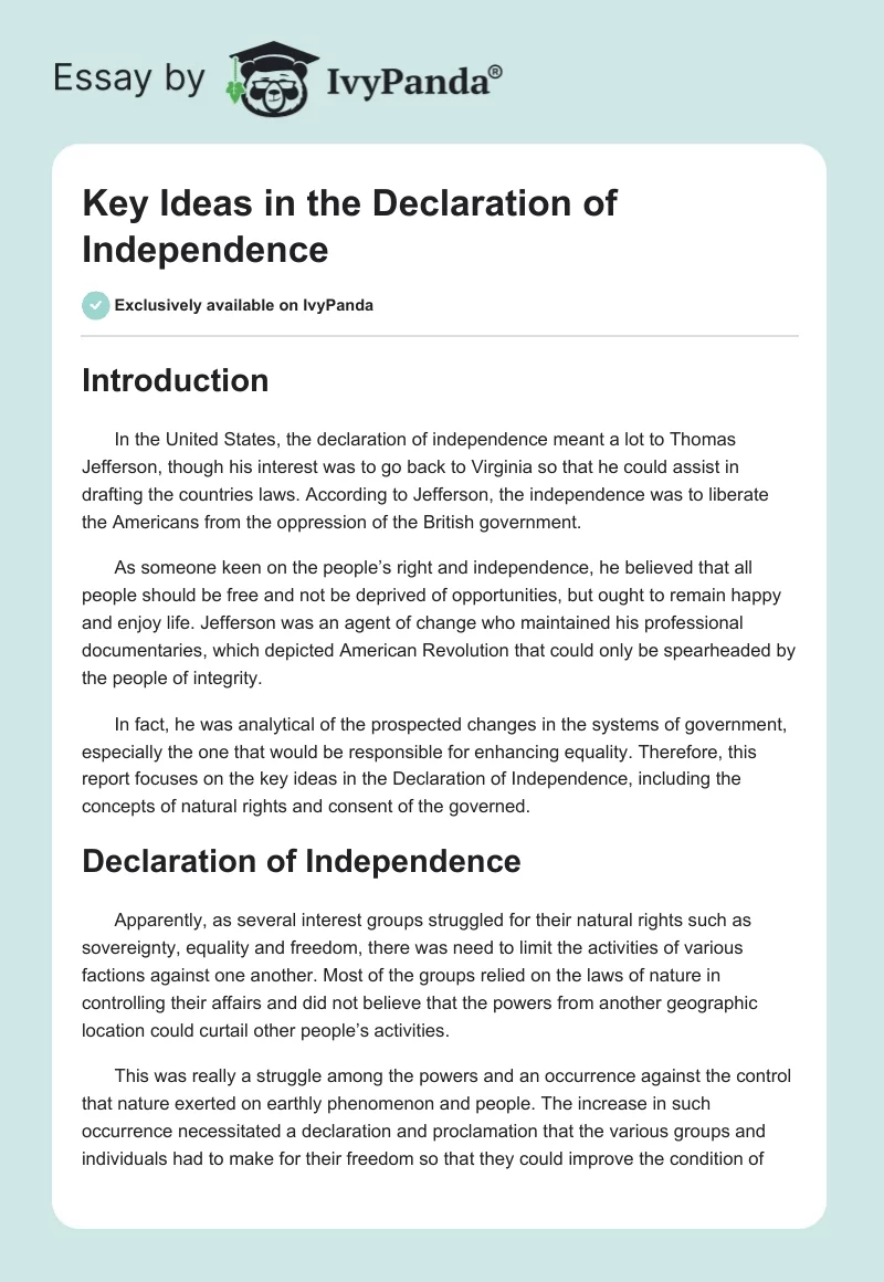 Key Ideas in the Declaration of Independence. Page 1