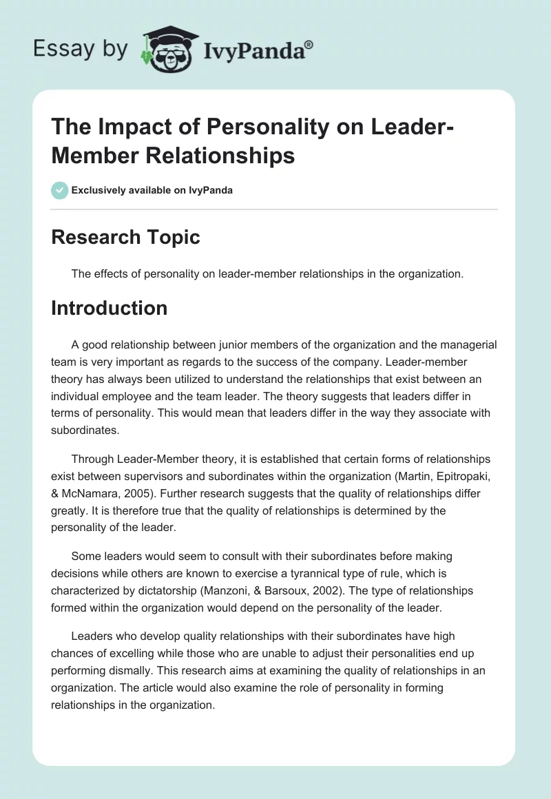 The Impact of Personality on Leader-Member Relationships. Page 1