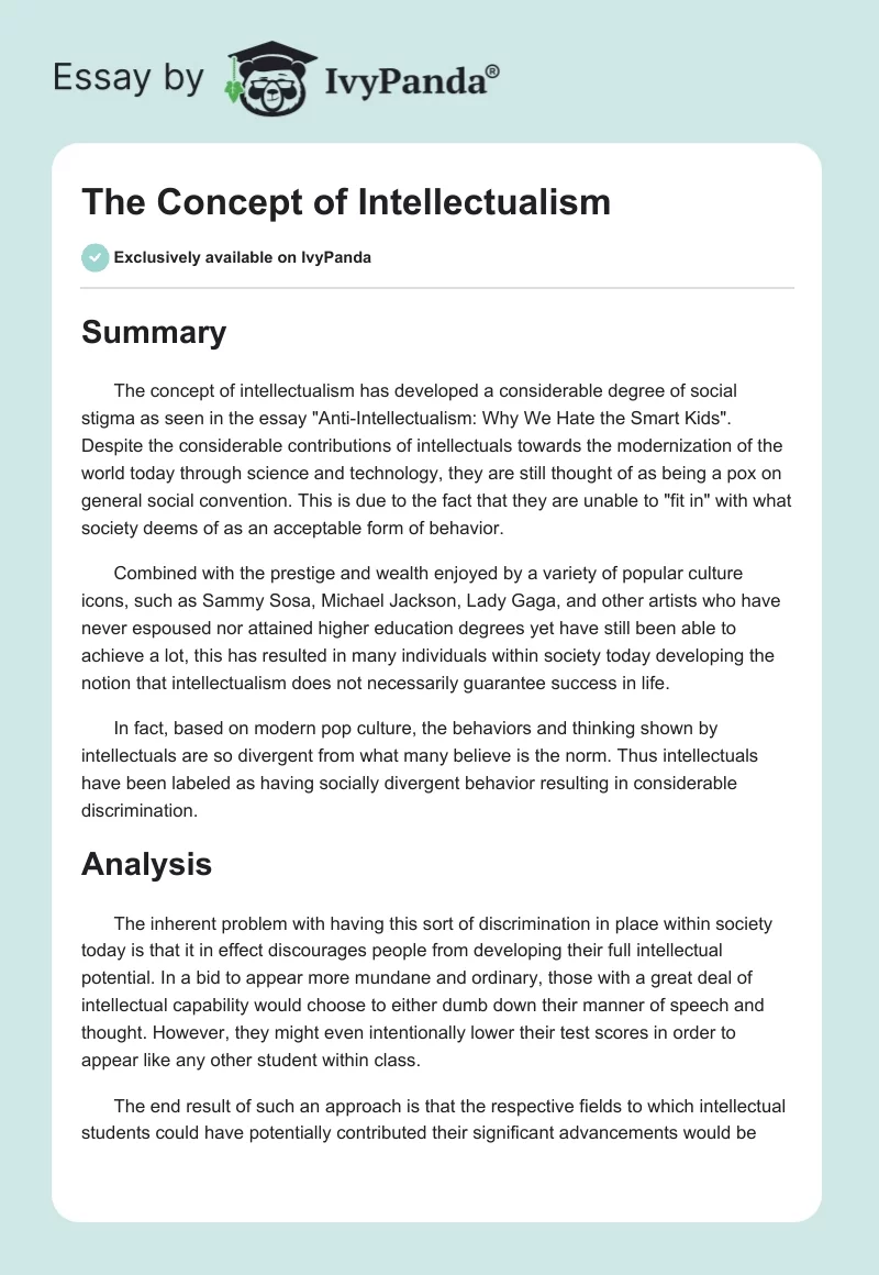 The Concept of Intellectualism. Page 1