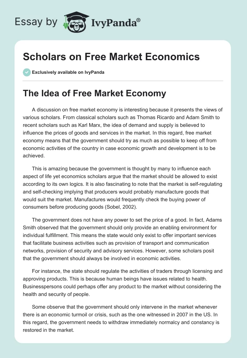 Scholars on Free Market Economics. Page 1