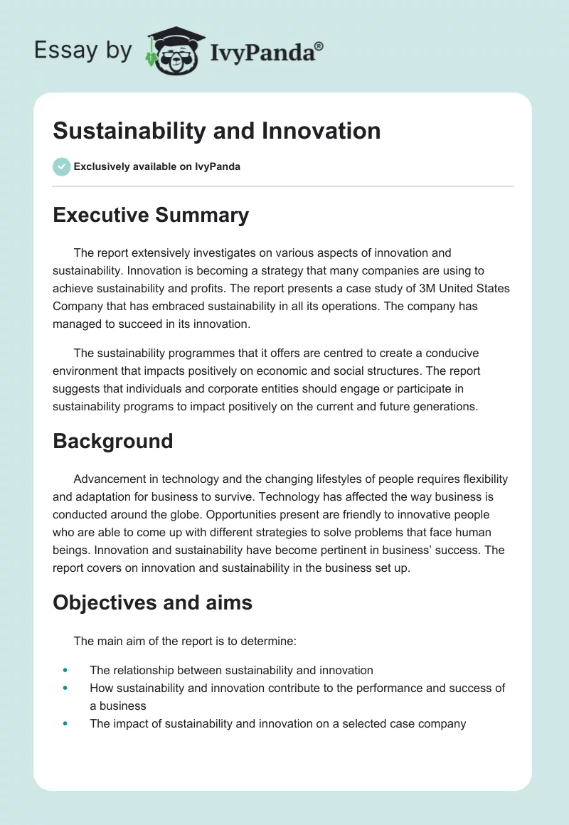 Sustainability and Innovation. Page 1