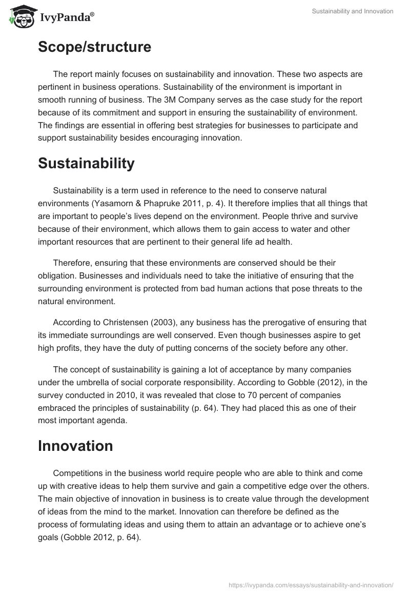 Sustainability and Innovation. Page 2